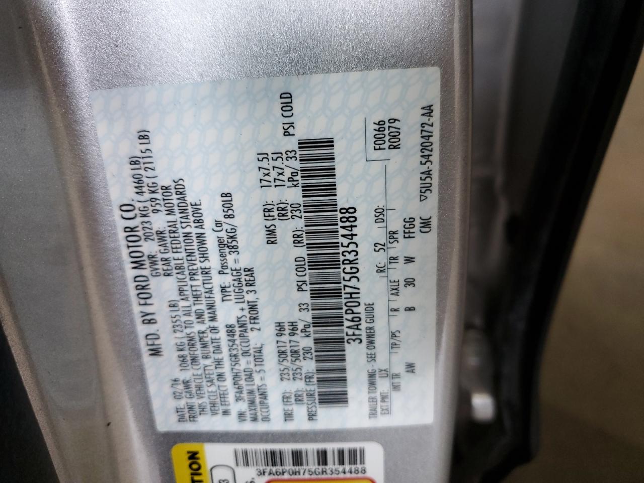 3FA6P0H75GR354488 FORD FUSION 2016