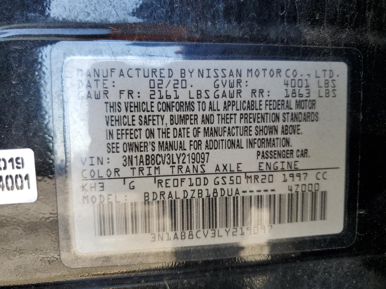 3N1AB8CV3LY219097 NISSAN SENTRA 2020
