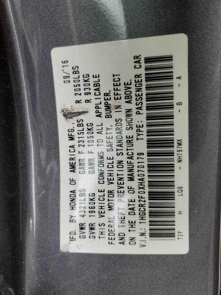 1HGCR2F0XHA070179 HONDA ACCORD 2017
