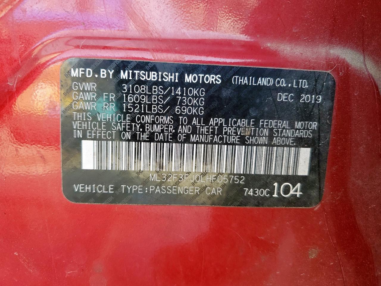 2020 Mitsubishi Mirage G4 Es VIN: ML32F3FJ0LHF05752 Lot: 50594805