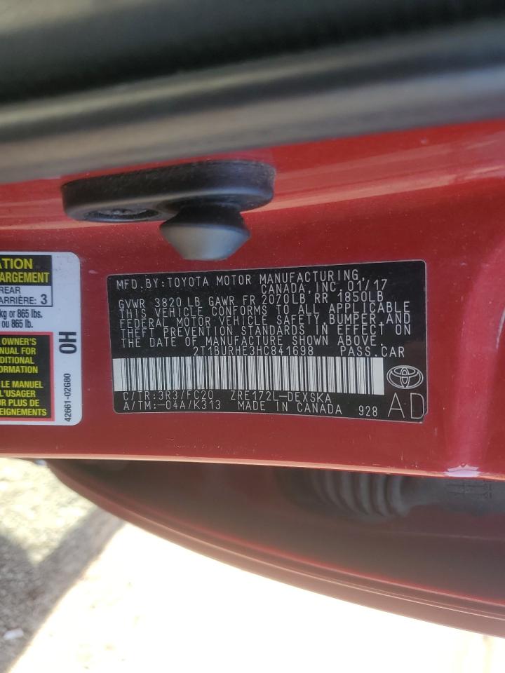 2T1BURHE3HC841698 TOYOTA COROLLA 2017