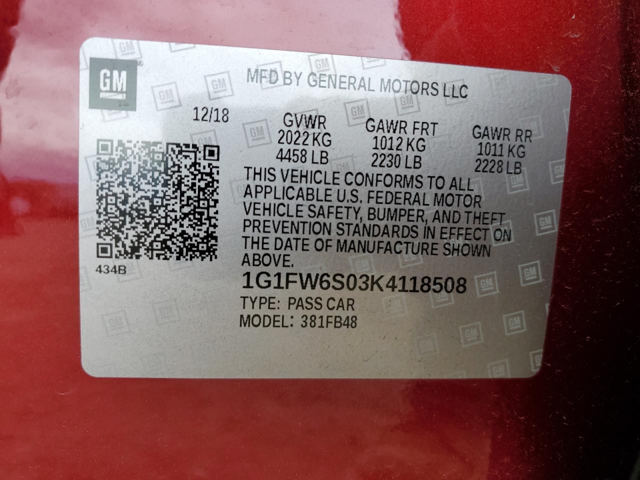 1G1FW6S03K4118508 CHEVROLET BOLT 2019