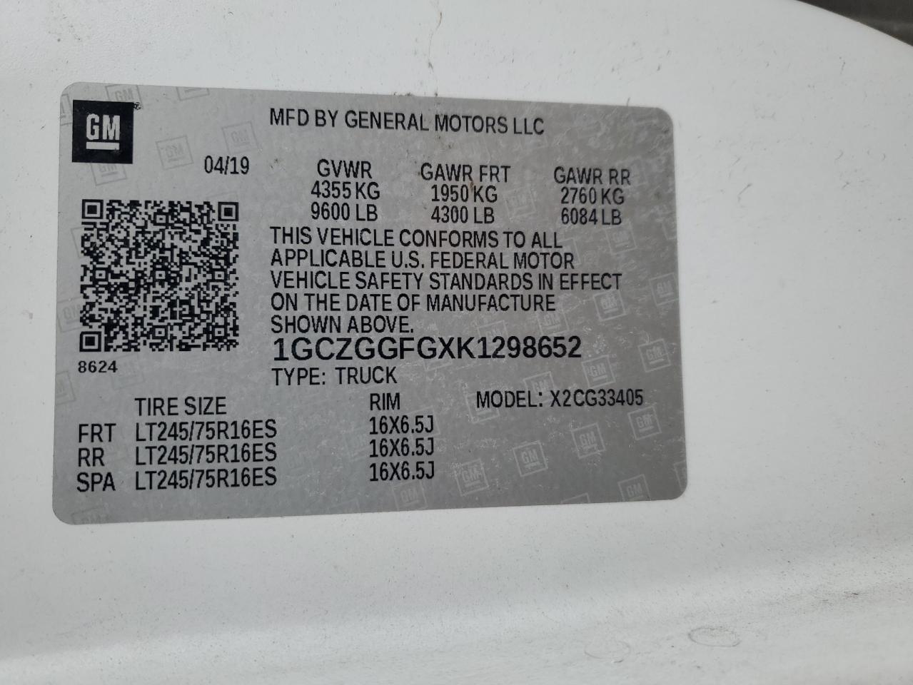 1GCZGGFGXK1298652 CHEVROLET EXPRESS 2019