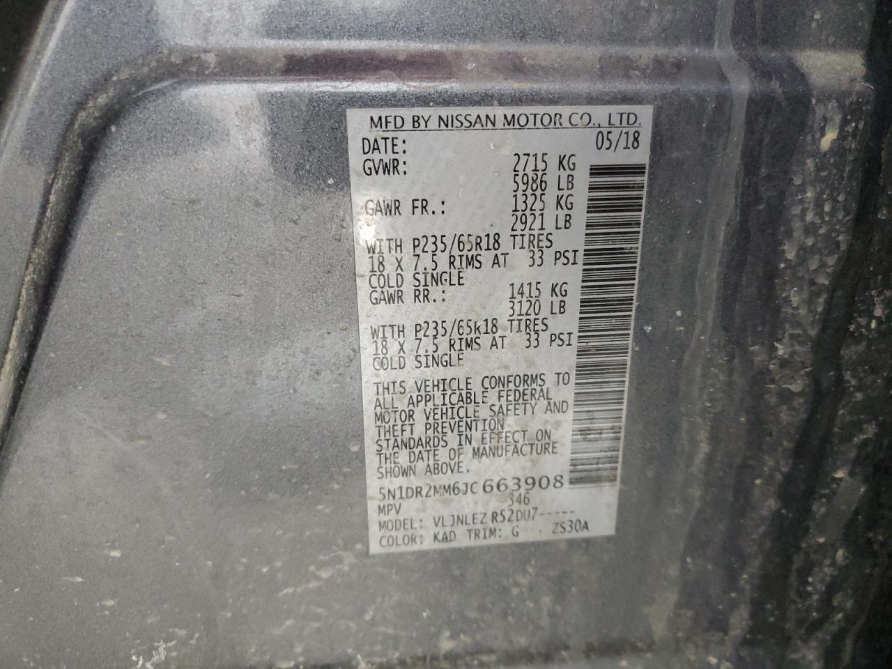 5N1DR2MM6JC663908 NISSAN PATHFINDER 2018