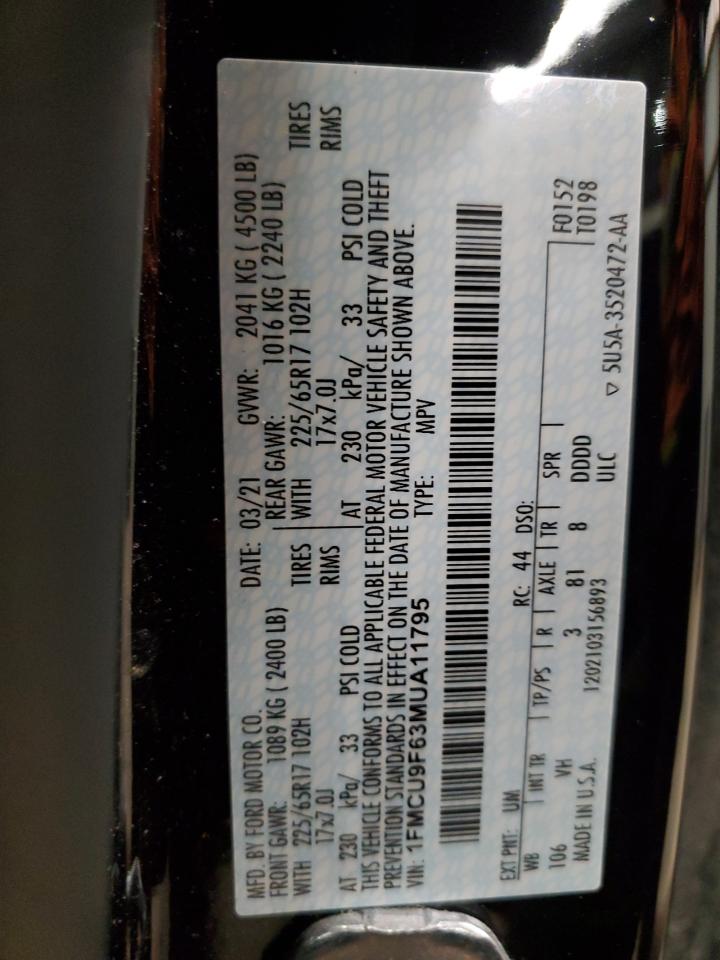 1FMCU9F63MUA11795 FORD ESCAPE 2021