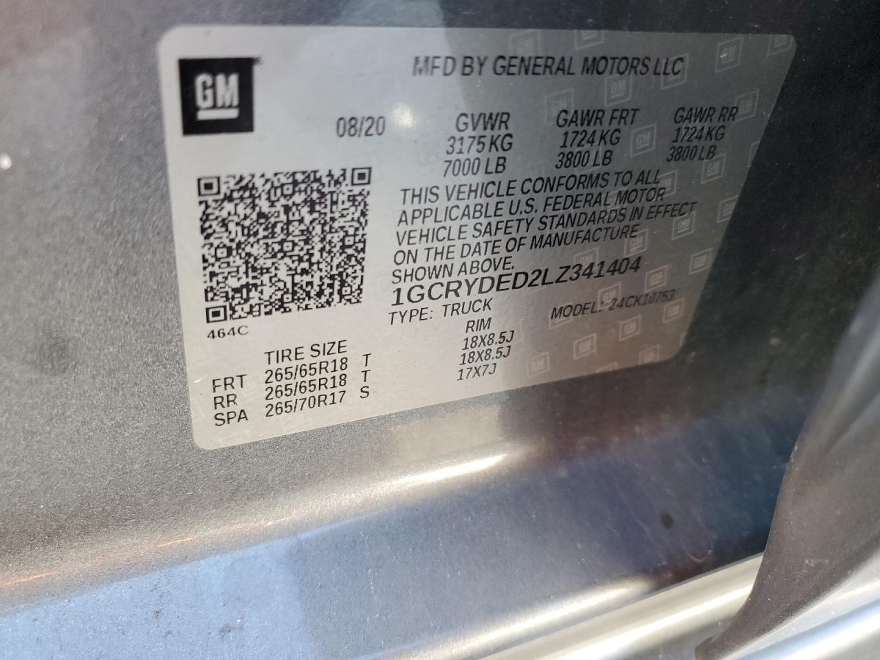1GCRYDED2LZ341404 CHEVROLET ALL Models 2020