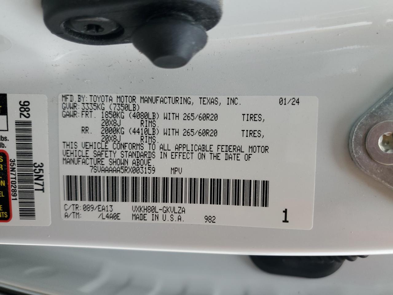 7SVAAAAA5RX003159 TOYOTA SEQUOIA 2024