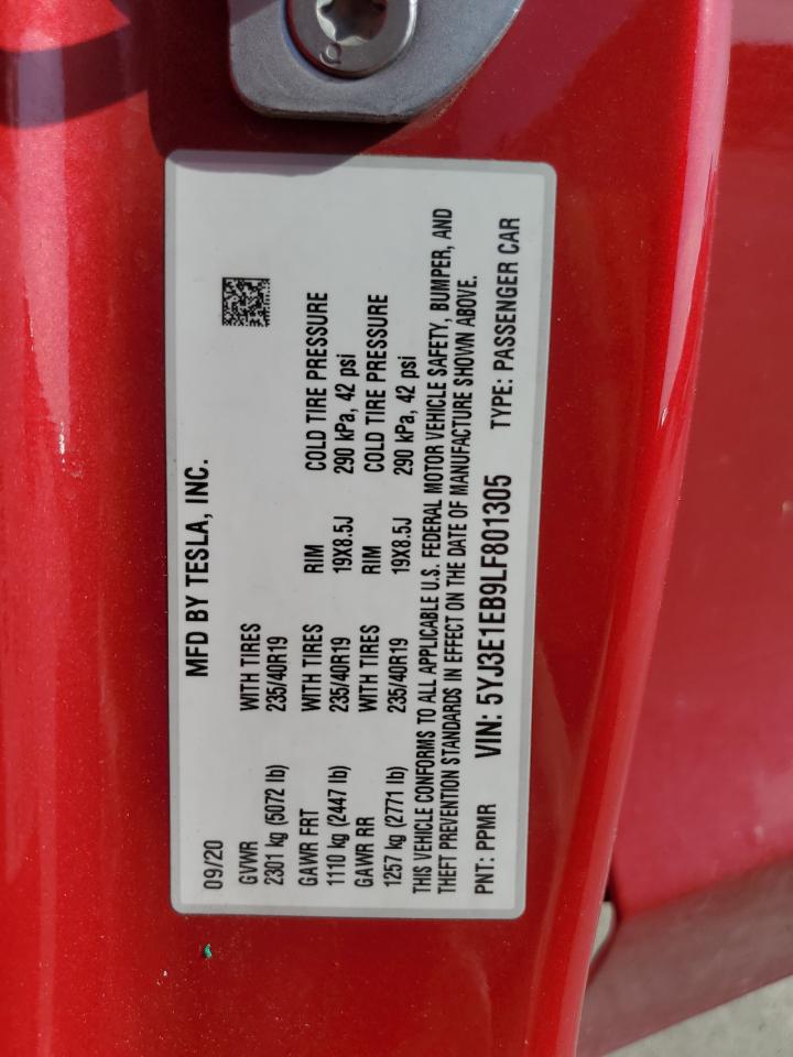 5YJ3E1EB9LF801305 TESLA MODEL 3 2020