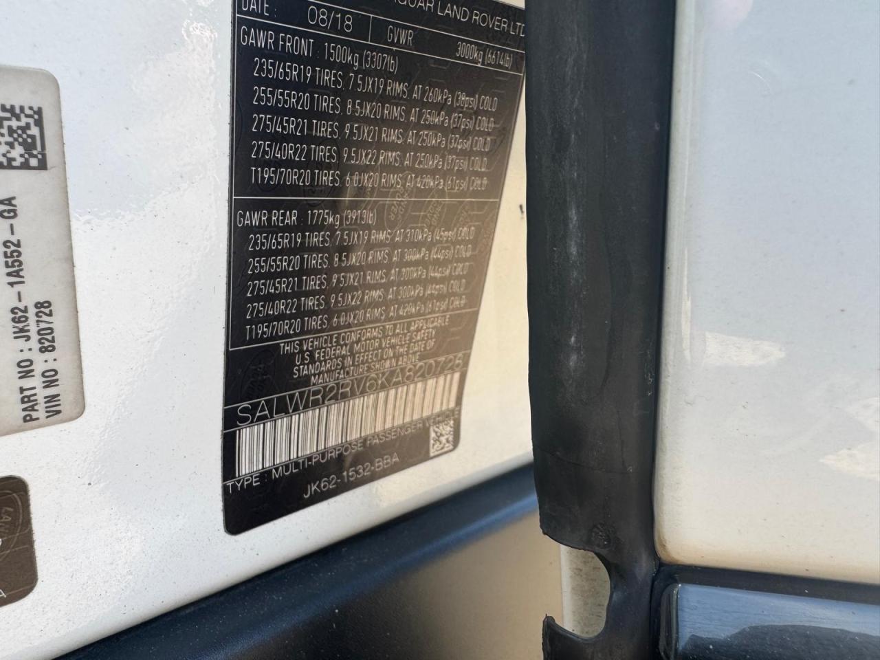 2019 Land Rover Range Rover Sport Hse VIN: SALWR2RV6KA820726 Lot: 49215355