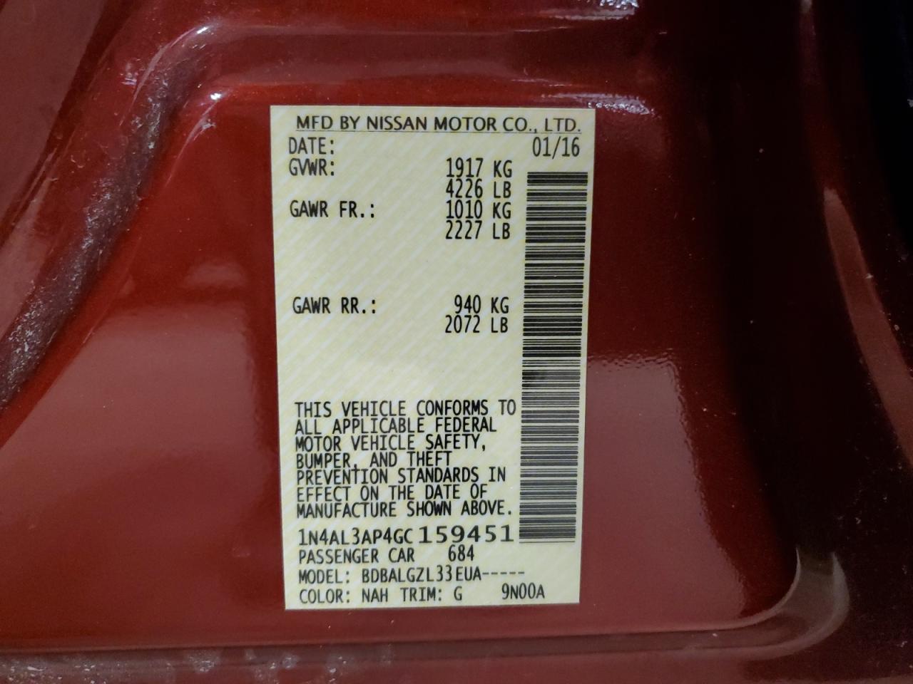 1N4AL3AP4GC159451 NISSAN ALTIMA 2016
