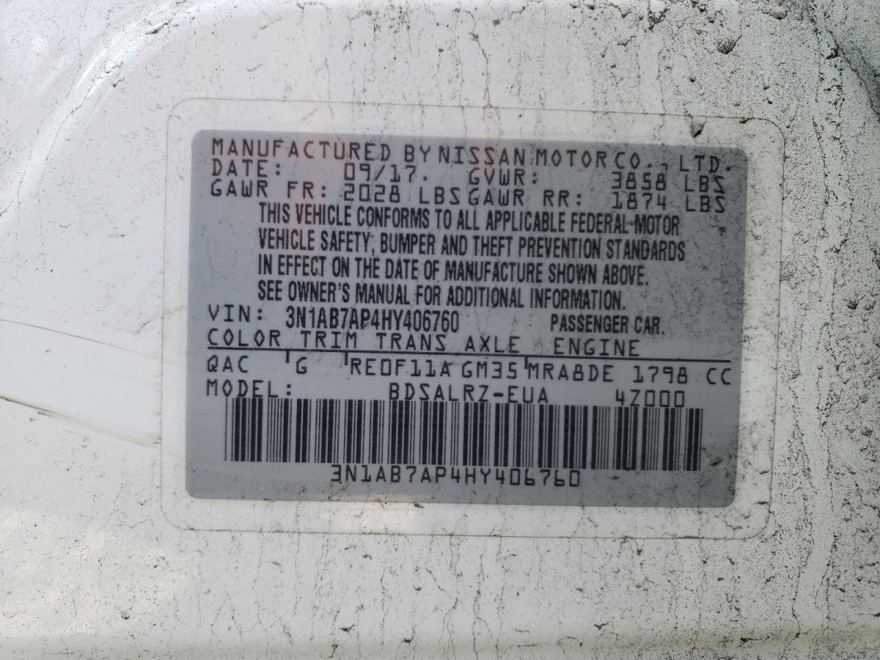 3N1AB7AP4HY406760 NISSAN SENTRA 2017