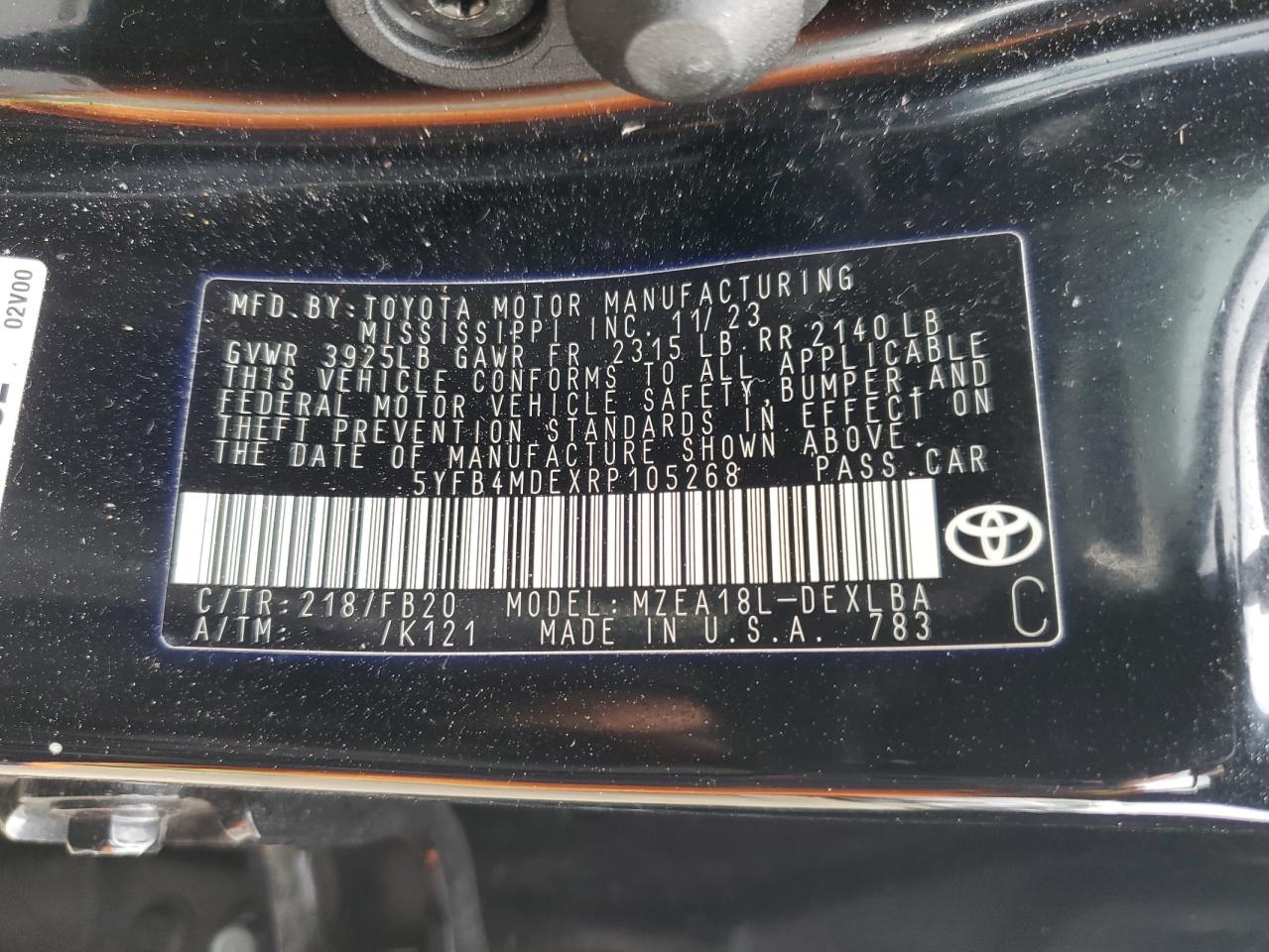 5YFB4MDEXRP105268 TOYOTA COROLLA 2024