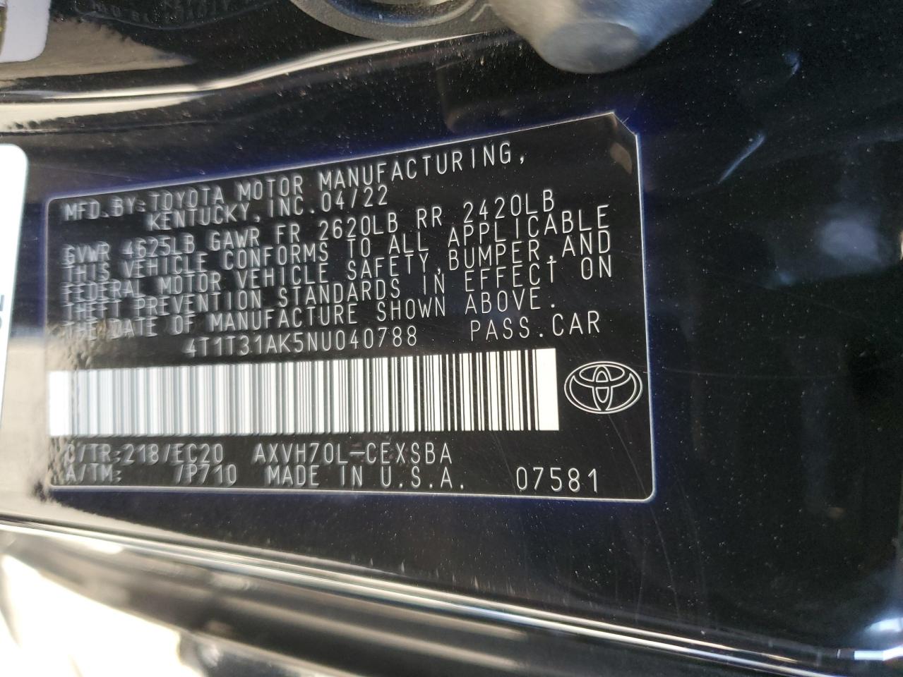 4T1T31AK5NU040788 TOYOTA CAMRY 2022