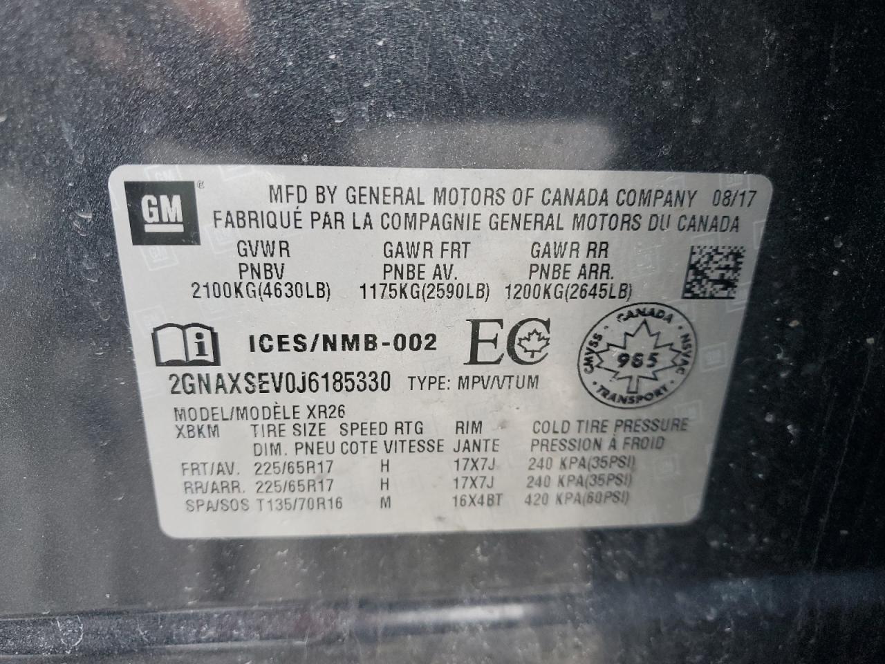 2GNAXSEV0J6185330 CHEVROLET EQUINOX 2018