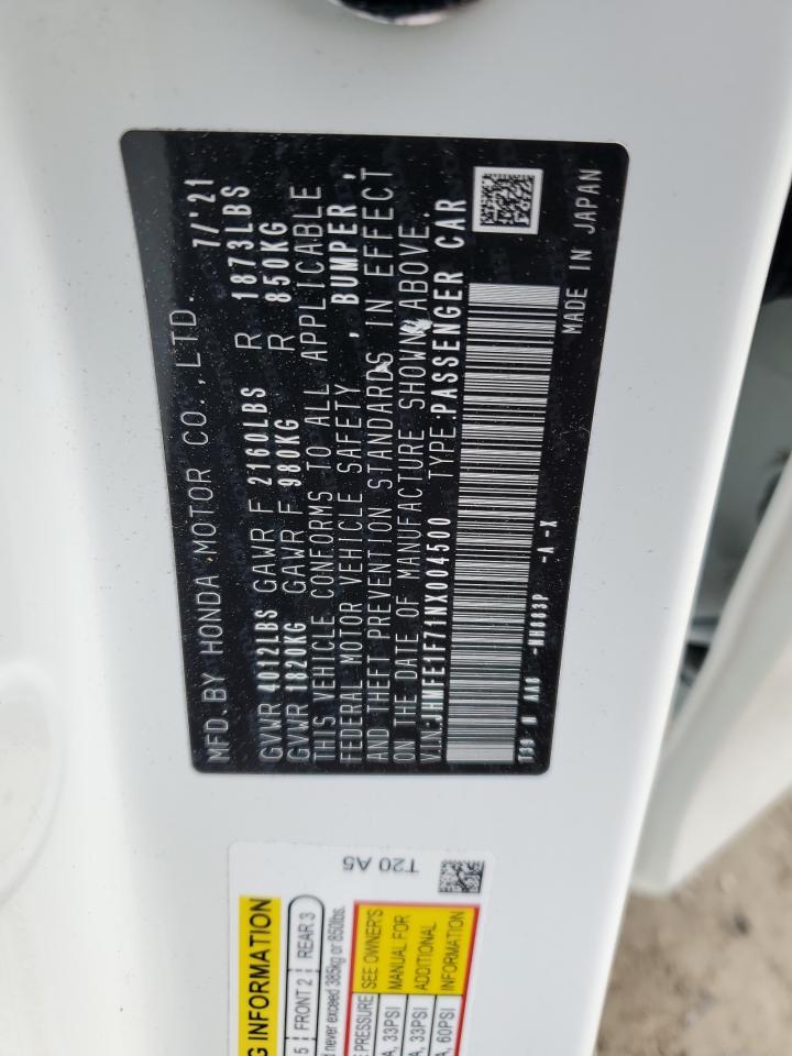 JHMFE1F71NX004500 HONDA CIVIC 2022