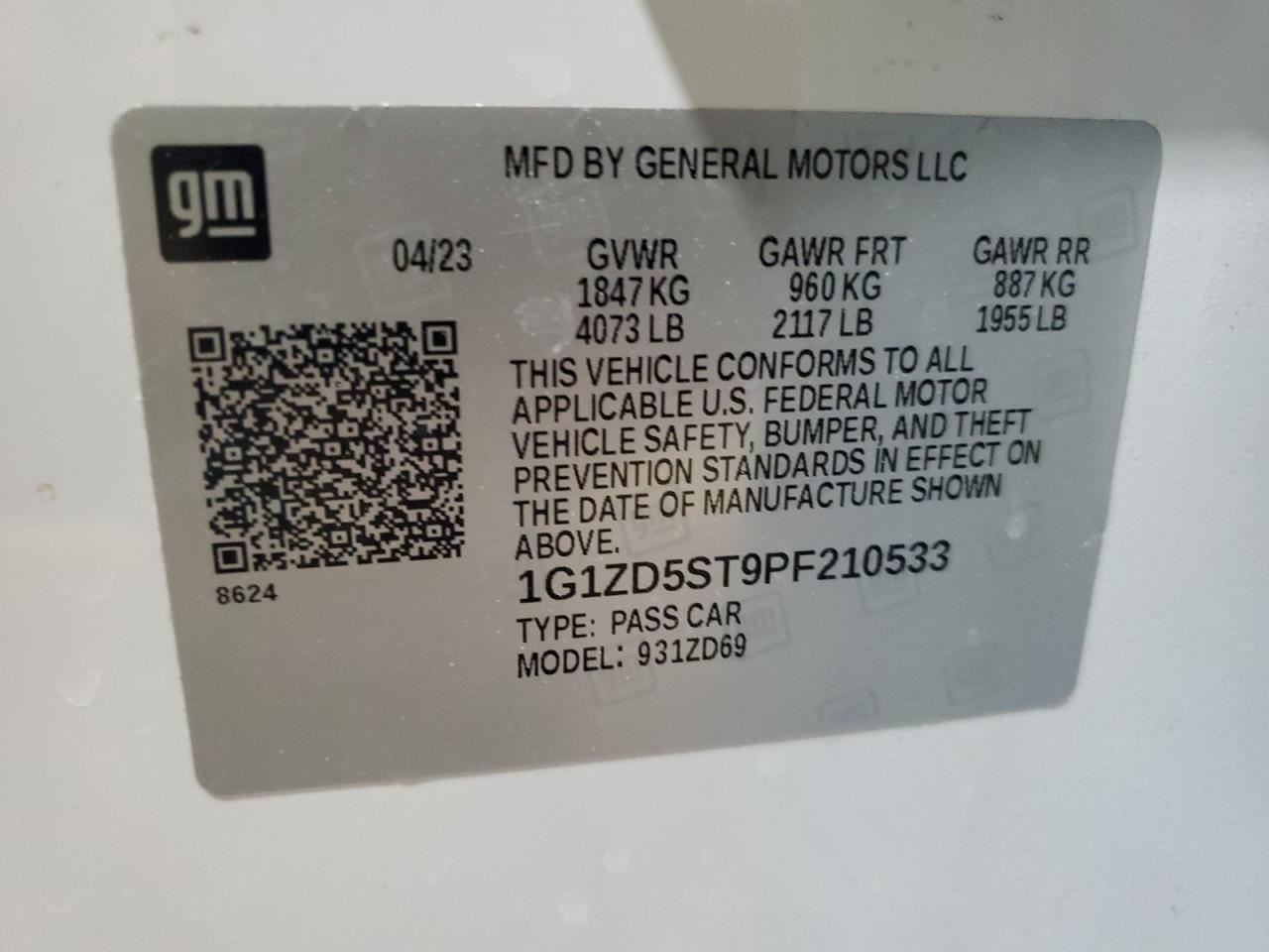 1G1ZD5ST9PF210533 CHEVROLET MALIBU 2023