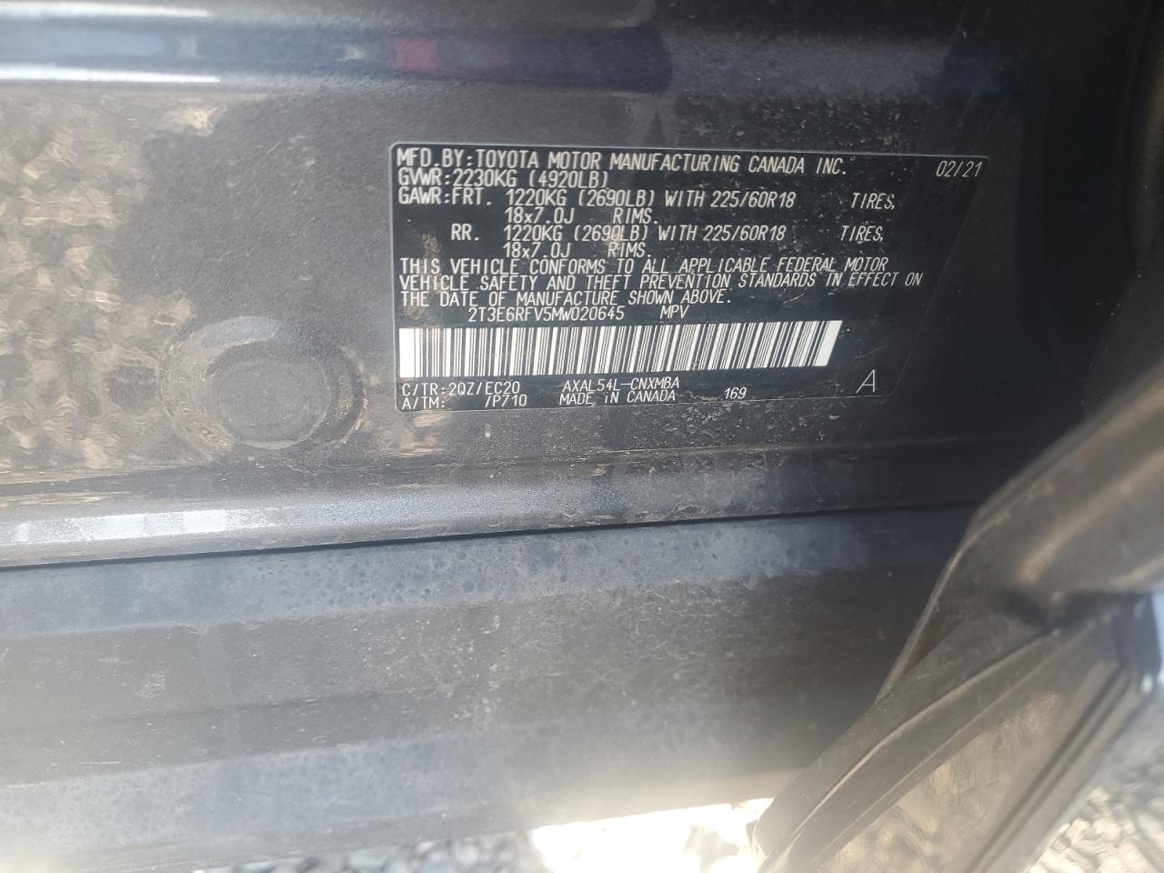 2T3E6RFV5MW020645 TOYOTA RAV4 2021