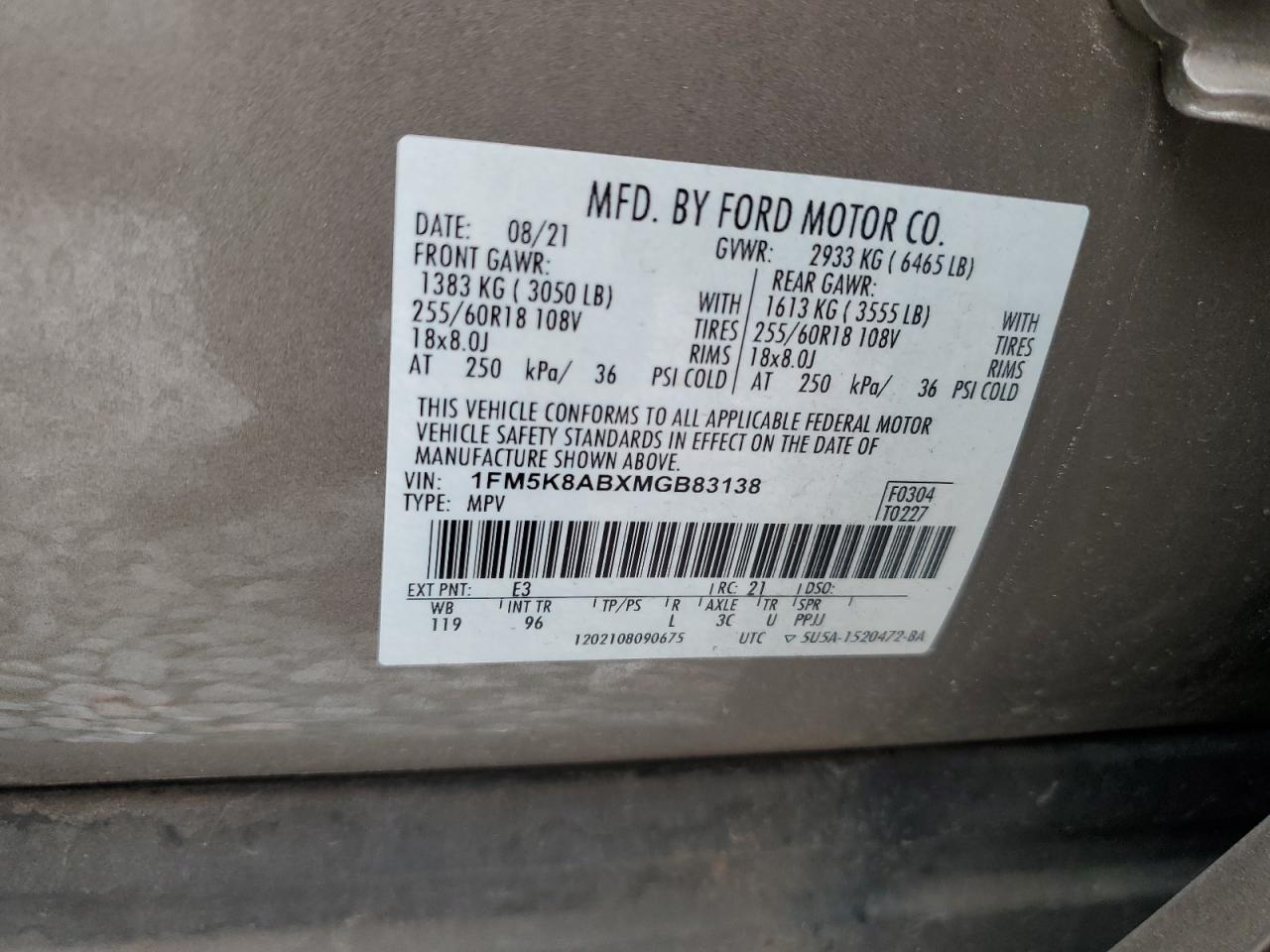 2021 Ford Explorer Police Interceptor VIN: 1FM5K8ABXMGB83138 Lot: 84908205