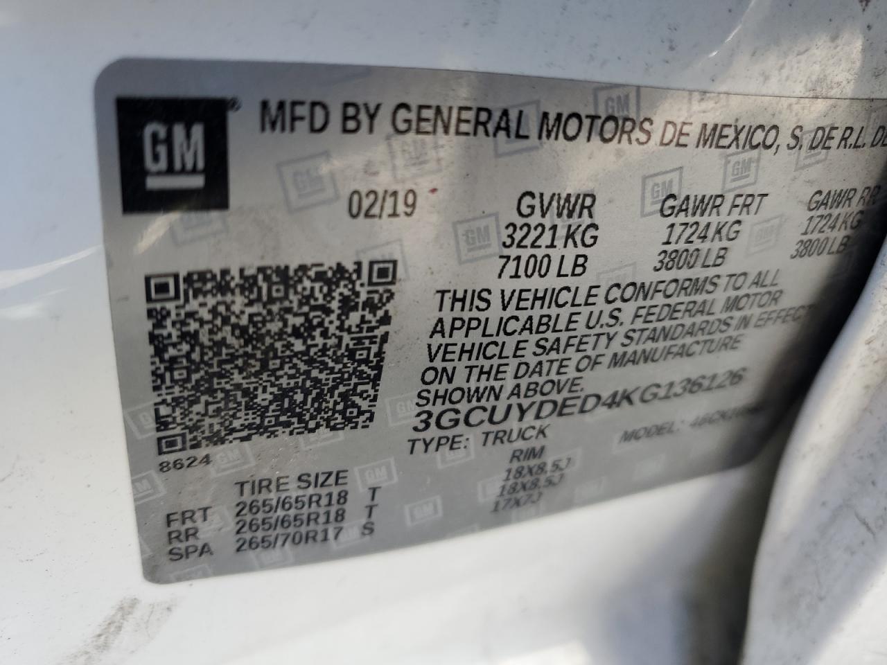 3GCUYDED4KG136126 CHEVROLET ALL Models 2019
