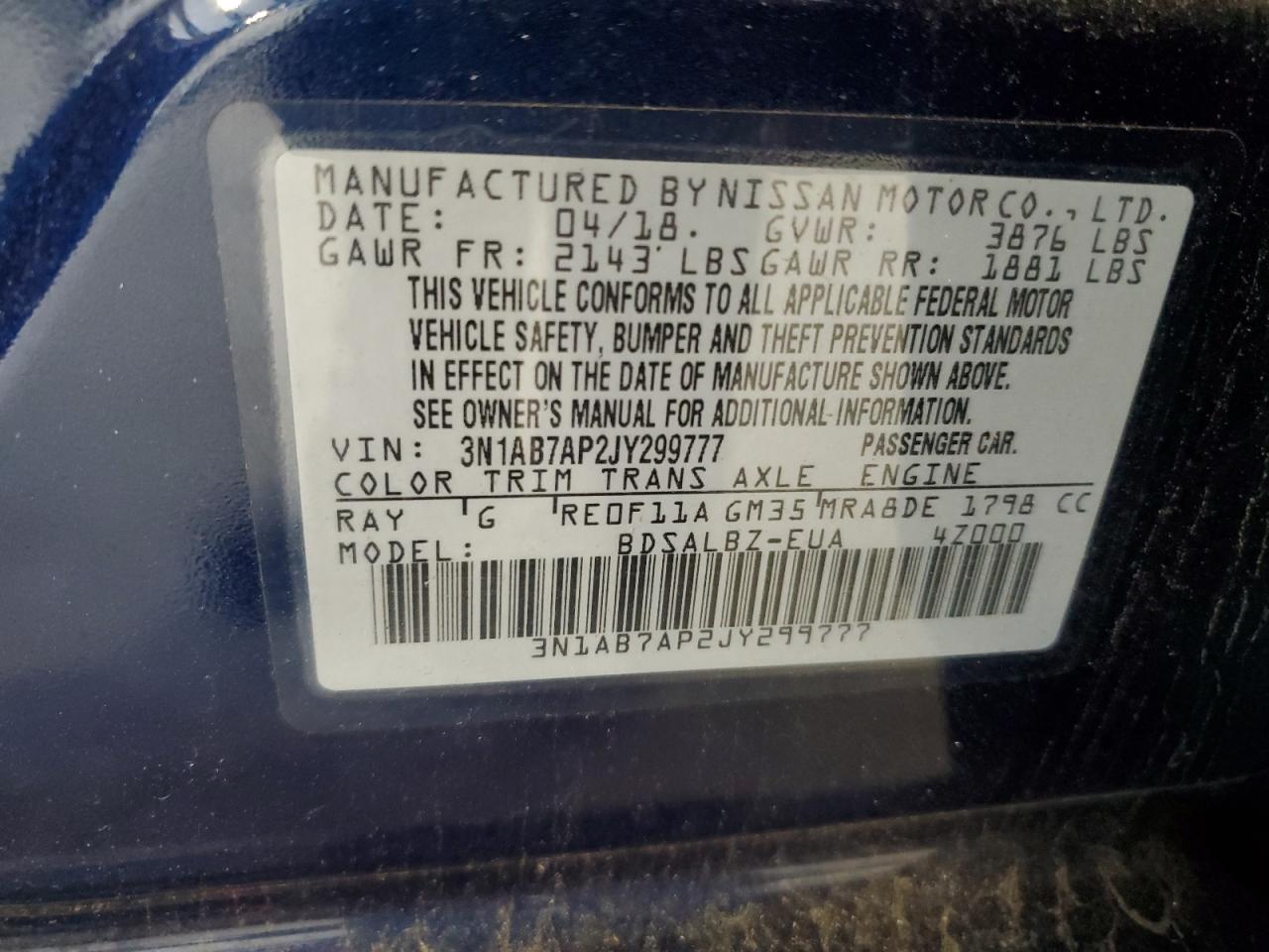 3N1AB7AP2JY299777 NISSAN SENTRA 2018