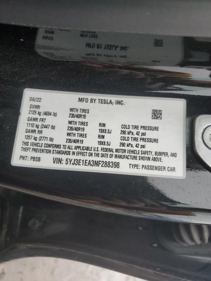 2022 Tesla Model 3 VIN: 0LDL0T46535375 Lot: 50252735