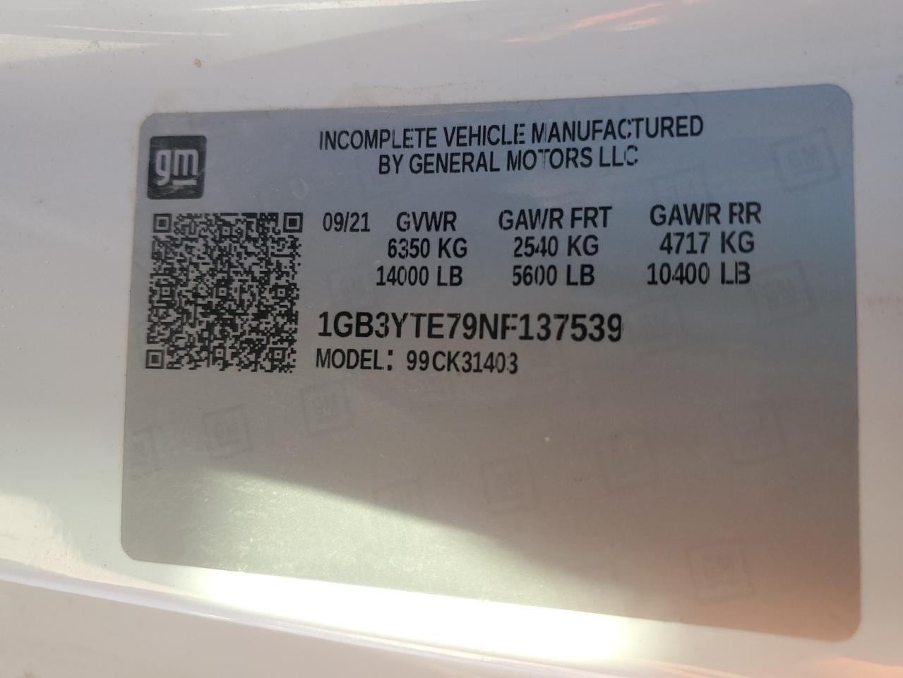 1GB3YTE79NF137539 CHEVROLET ALL Models 2022