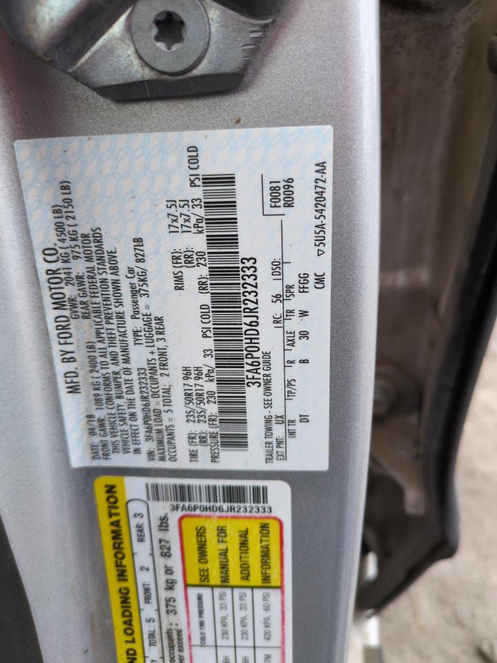 3FA6P0HD6JR232333 FORD FUSION 2018