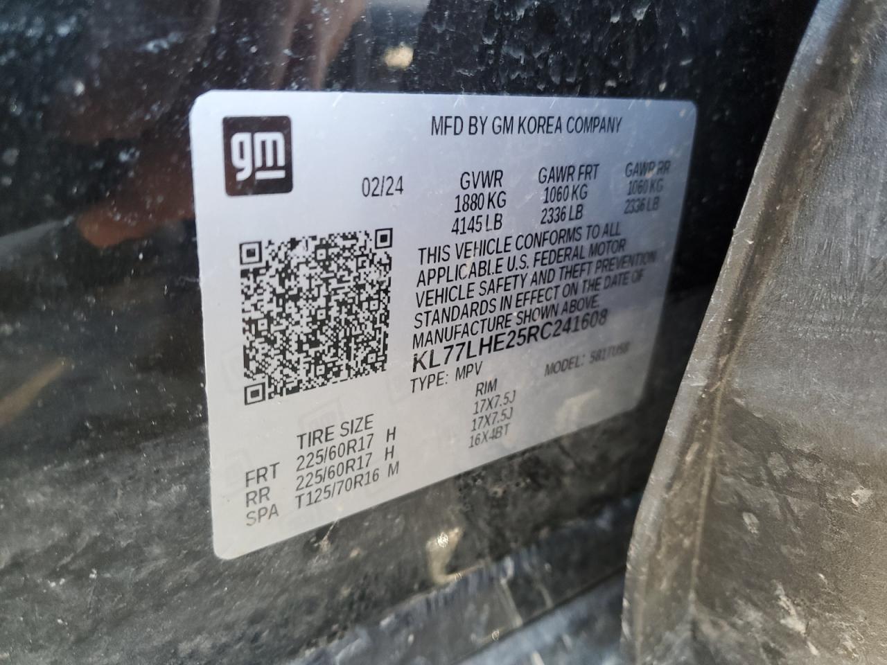 KL77LHE25RC241608 CHEVROLET TRAX 2024