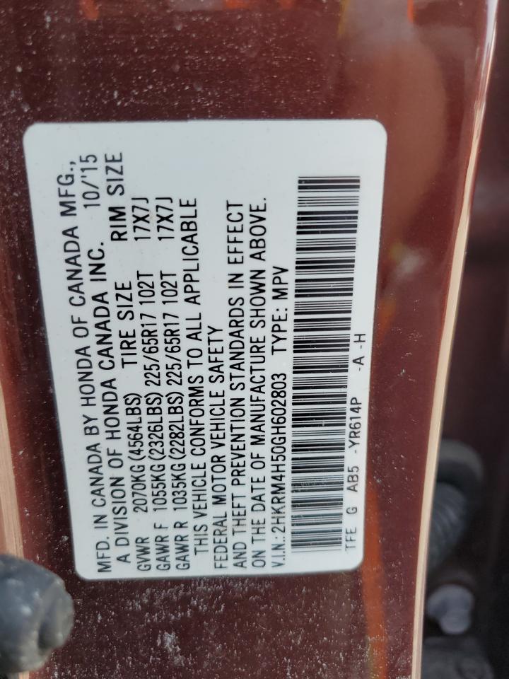 2HKRM4H50GH602803 HONDA CRV 2016