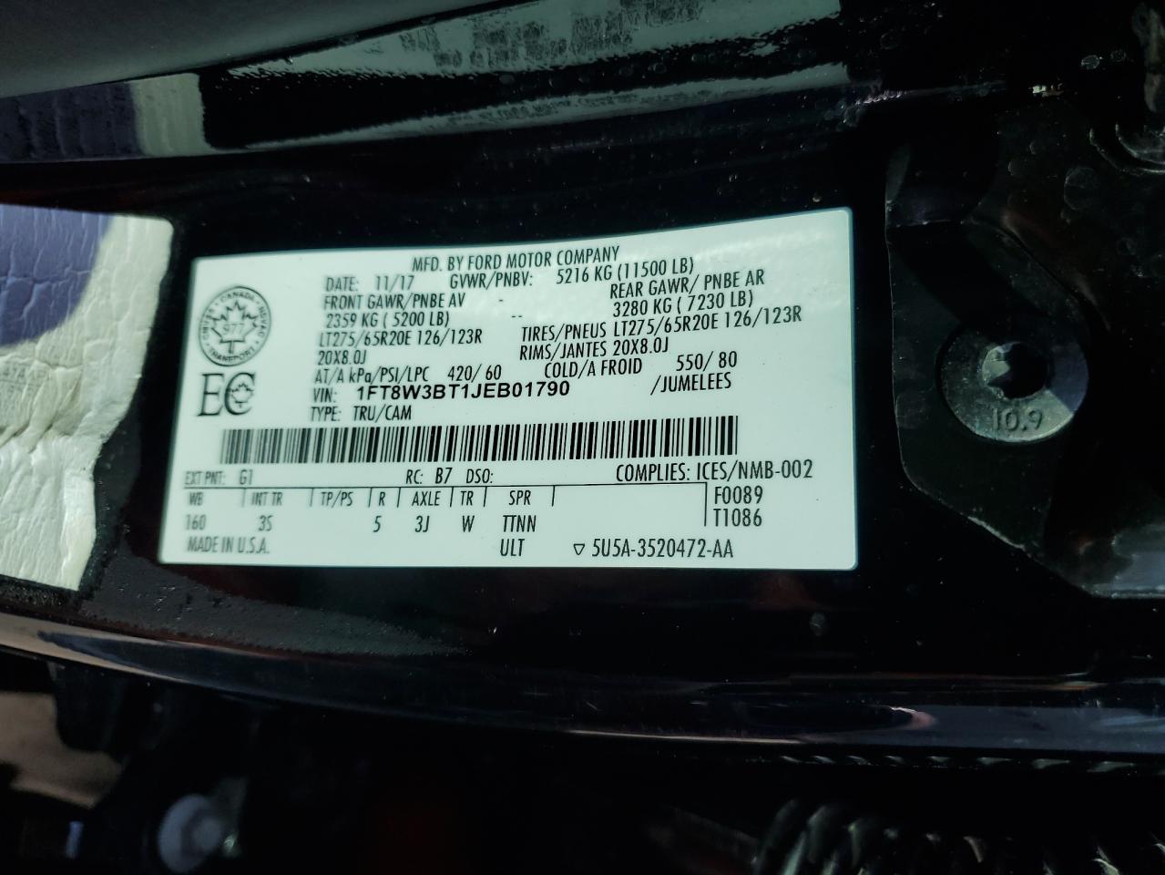 1FT8W3BT1JEB01790 FORD F350 2018