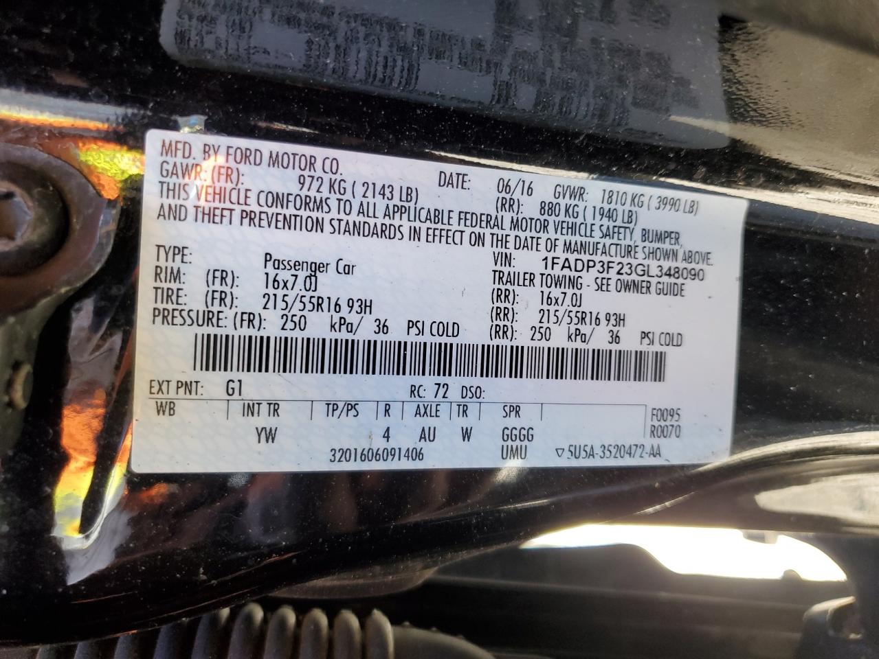 1FADP3F23GL348090 FORD FOCUS 2016
