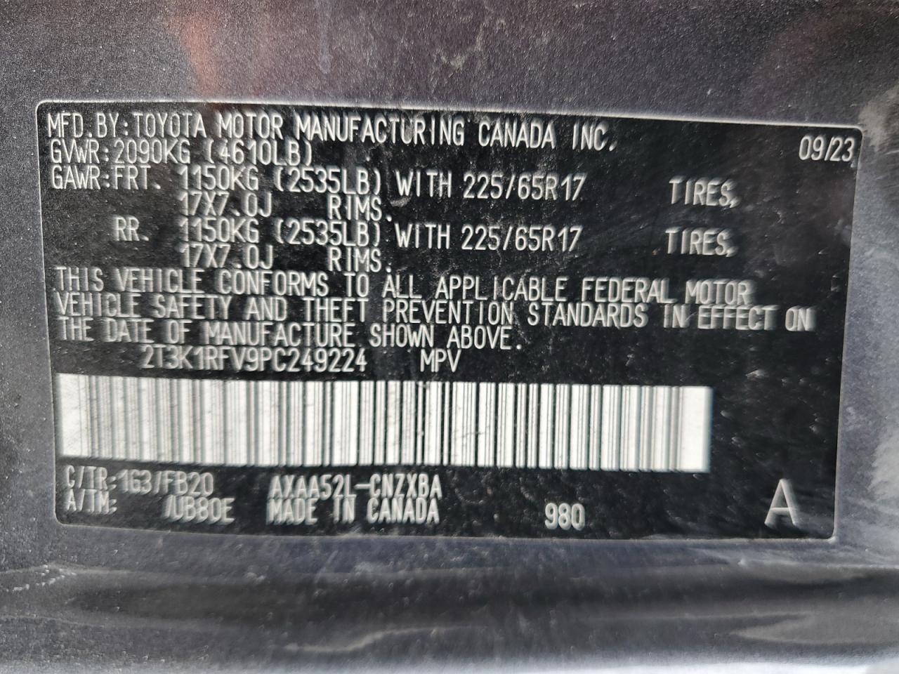 2T3K1RFV9PC249224 TOYOTA RAV4 2023
