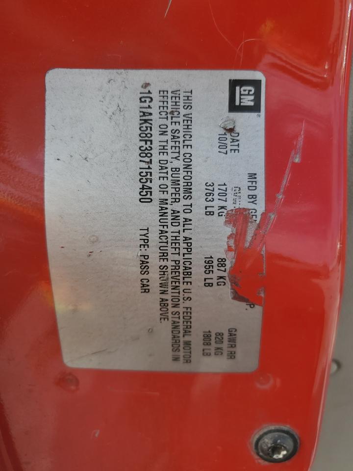 2008 Chevrolet Cobalt Ls VIN: 1G1AK58F387155450 Lot: 64021515