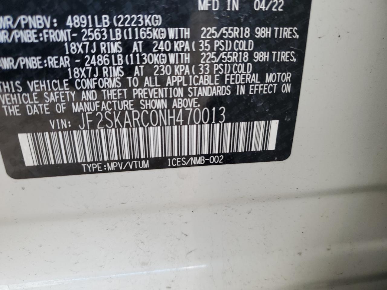 2022 Subaru Forester Touring VIN: JF2SKARC0NH470013 Lot: 48254455