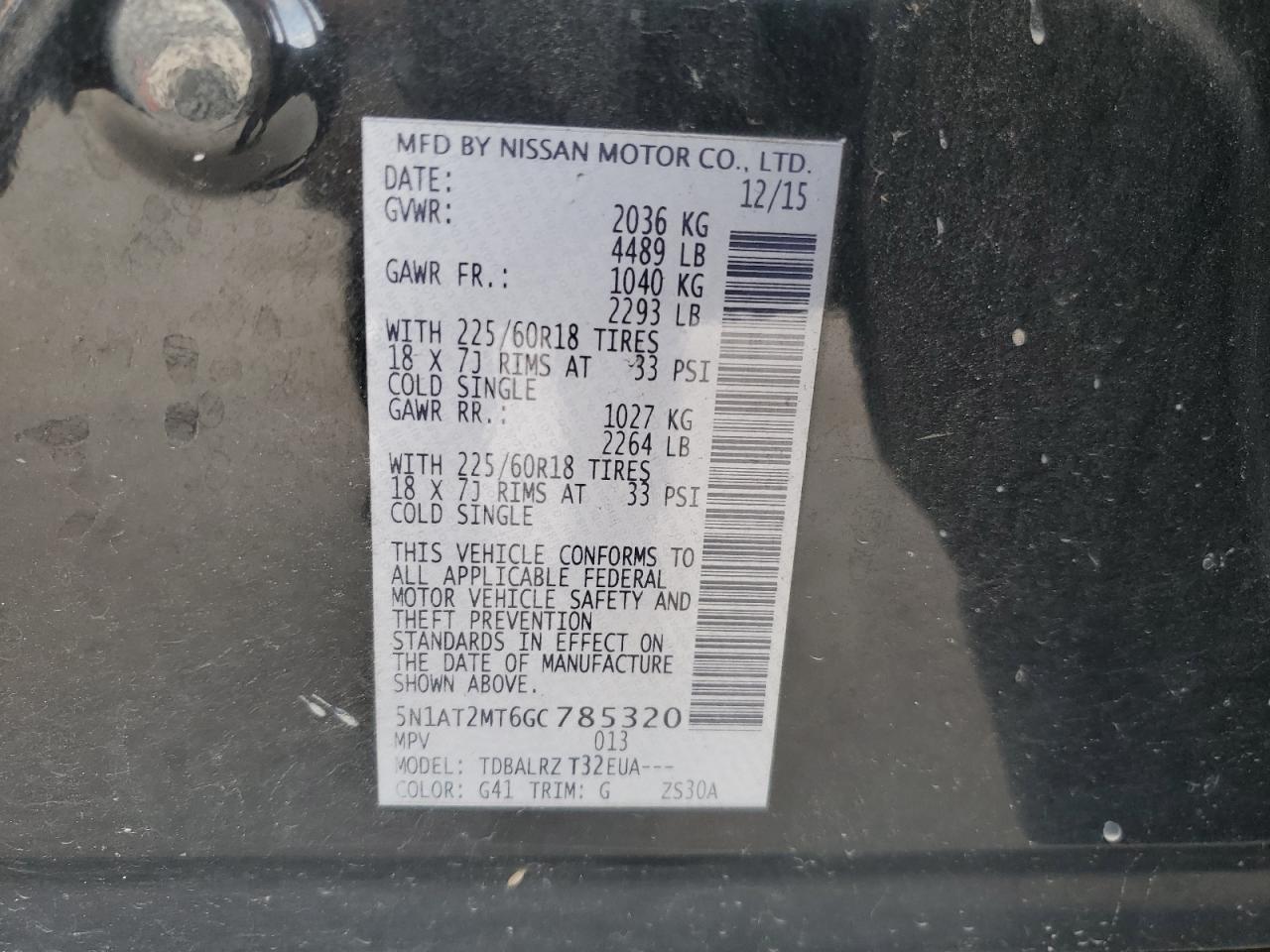 5N1AT2MT6GC785320 NISSAN ROGUE 2016