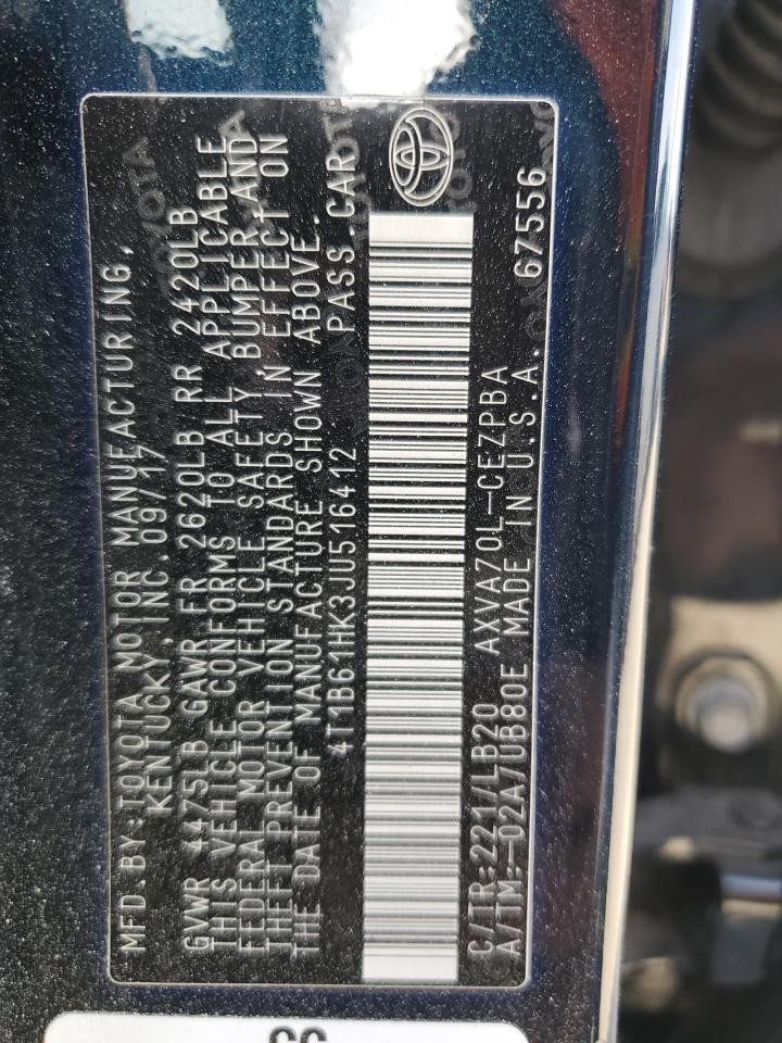 4T1B61HK3JU516412 TOYOTA CAMRY 2018
