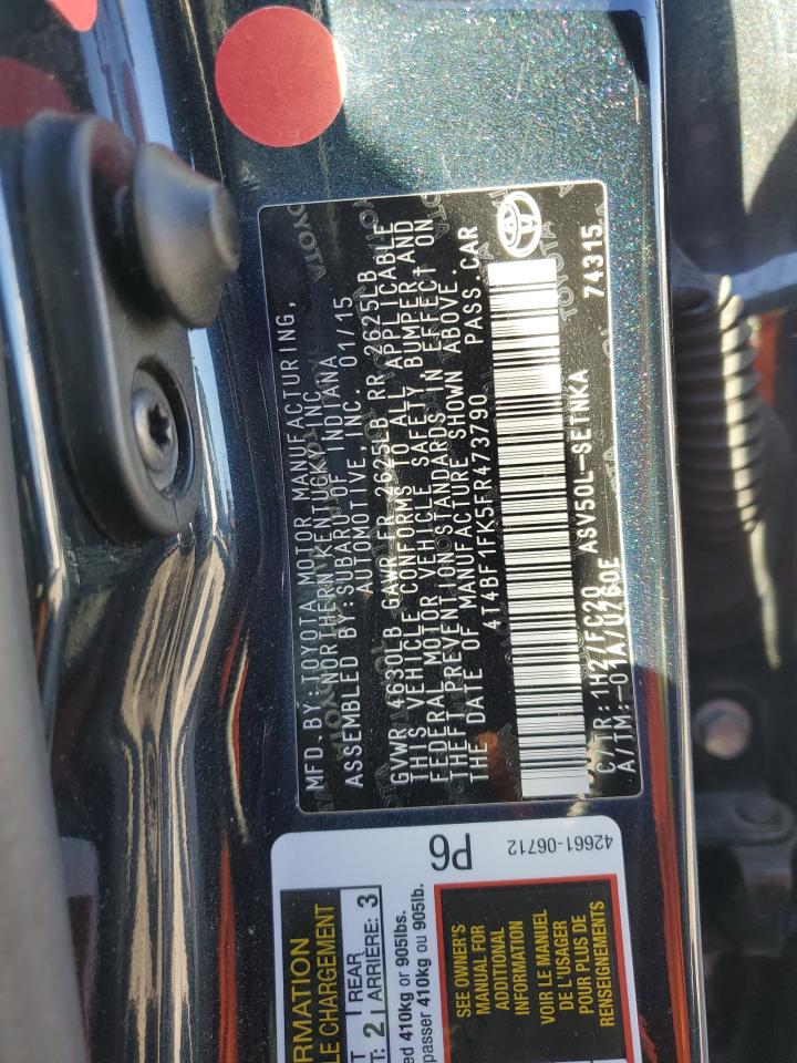 2015 Toyota Camry Le VIN: 4T4BF1FK5FR473790 Lot: 50225285