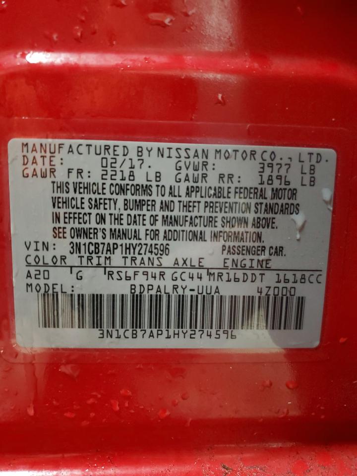 3N1CB7AP1HY274596 NISSAN SENTRA 2017