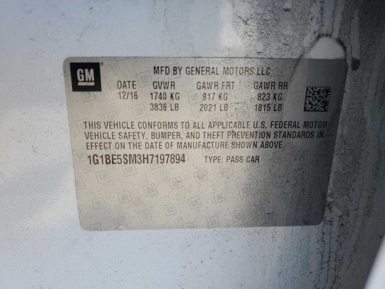 1G1BE5SM3H7197894 CHEVROLET CRUZE 2017