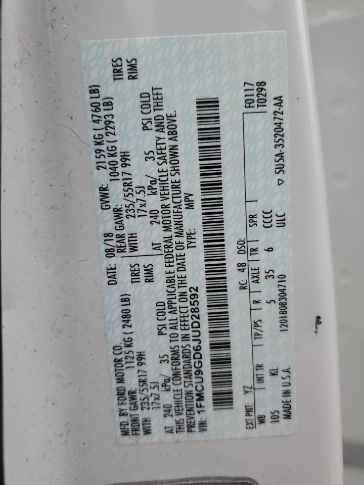 1FMCU9GD6JUD28592 FORD ESCAPE 2018