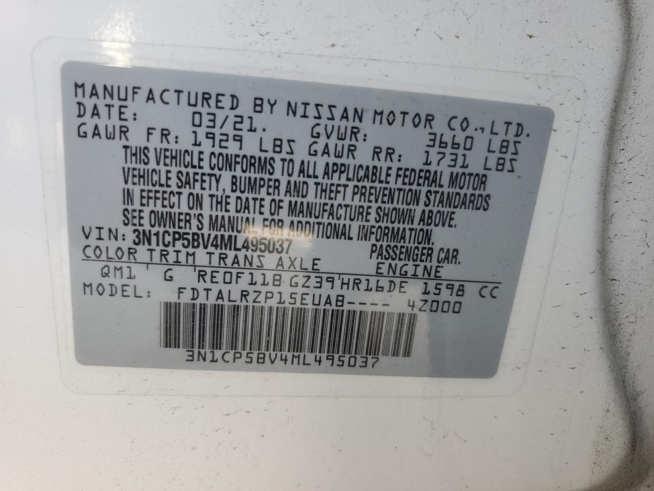 3N1CP5BV4ML495037 NISSAN KICKS 2021