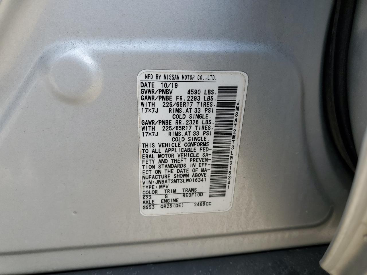 JN8AT2MT3LW016341 NISSAN ROGUE 2020