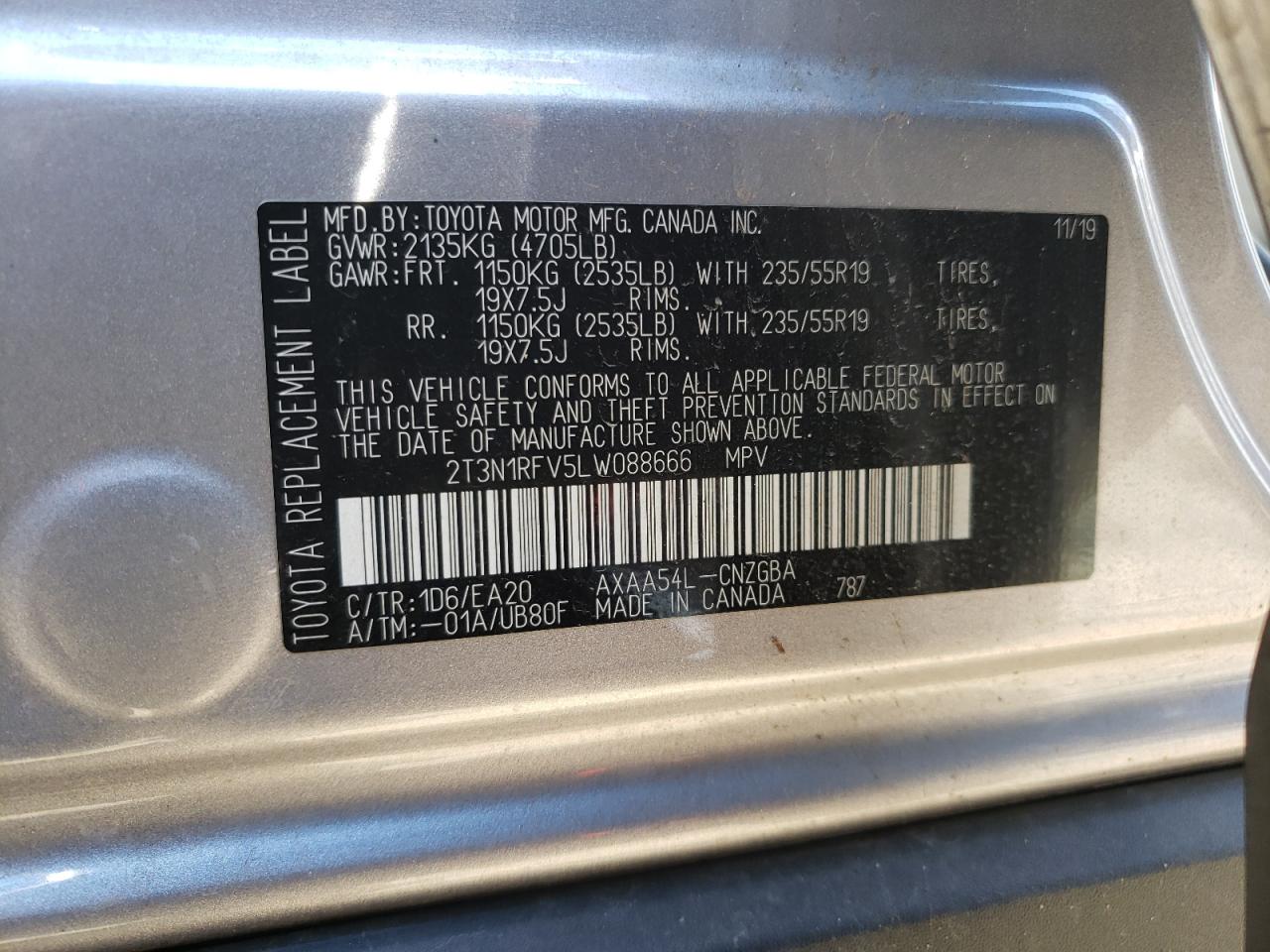 2T3N1RFV5LW088666 TOYOTA RAV4 2020