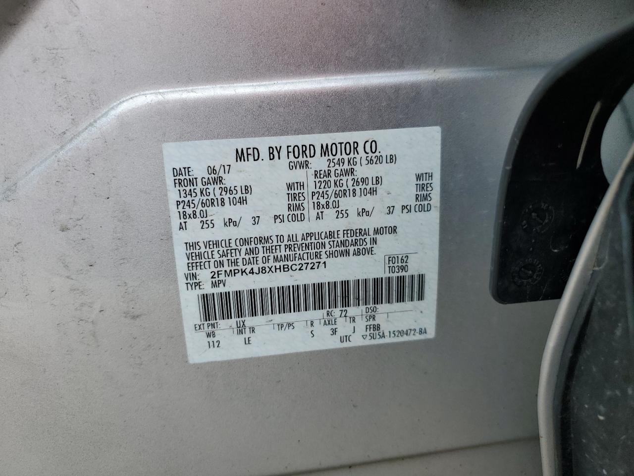 2FMPK4J8XHBC27271 FORD EDGE 2017