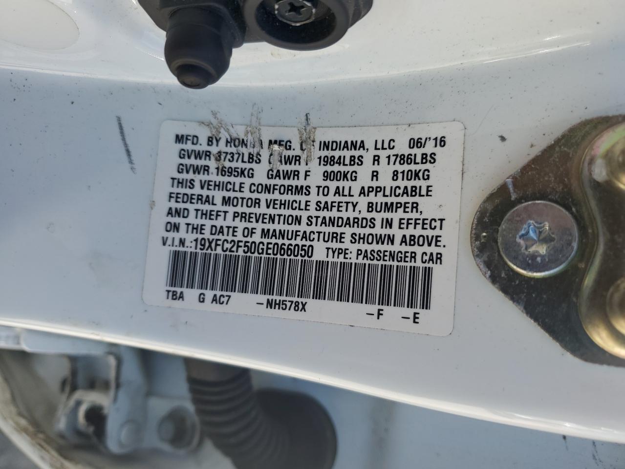 19XFC2F50GE066050 HONDA CIVIC 2016