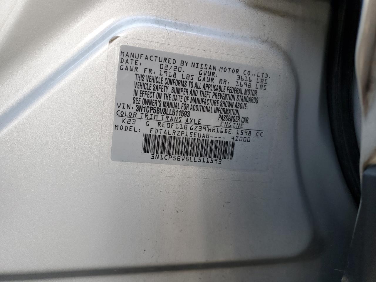 3N1CP5BV8LL511593 NISSAN KICKS 2020