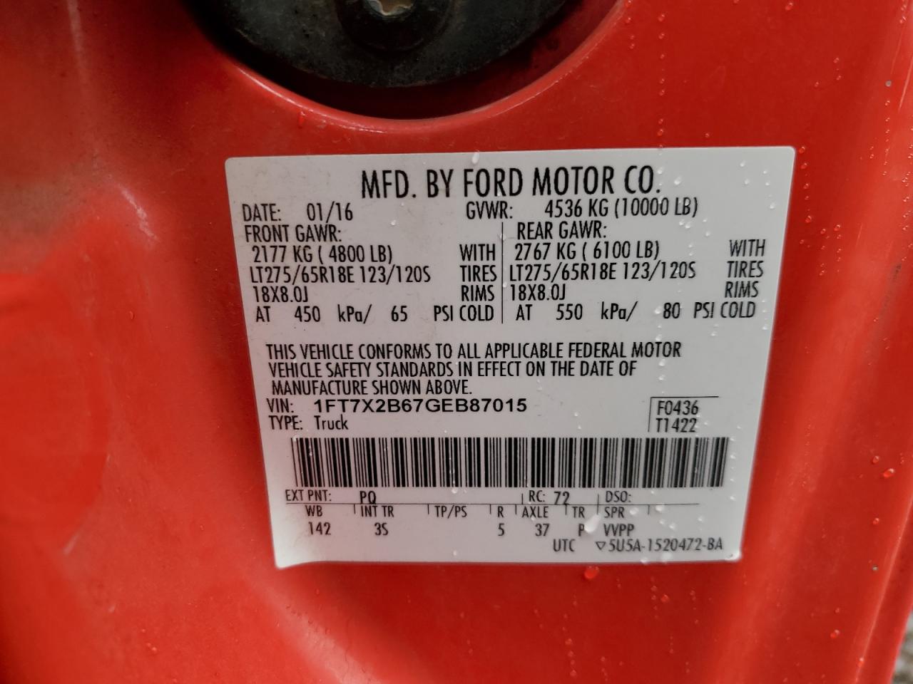 1FT7X2B67GEB87015 FORD F250 2016