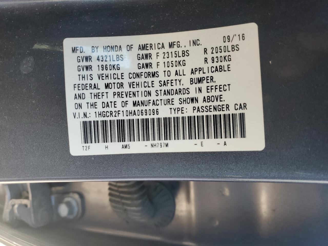 1HGCR2F10HA069096 HONDA ACCORD 2017