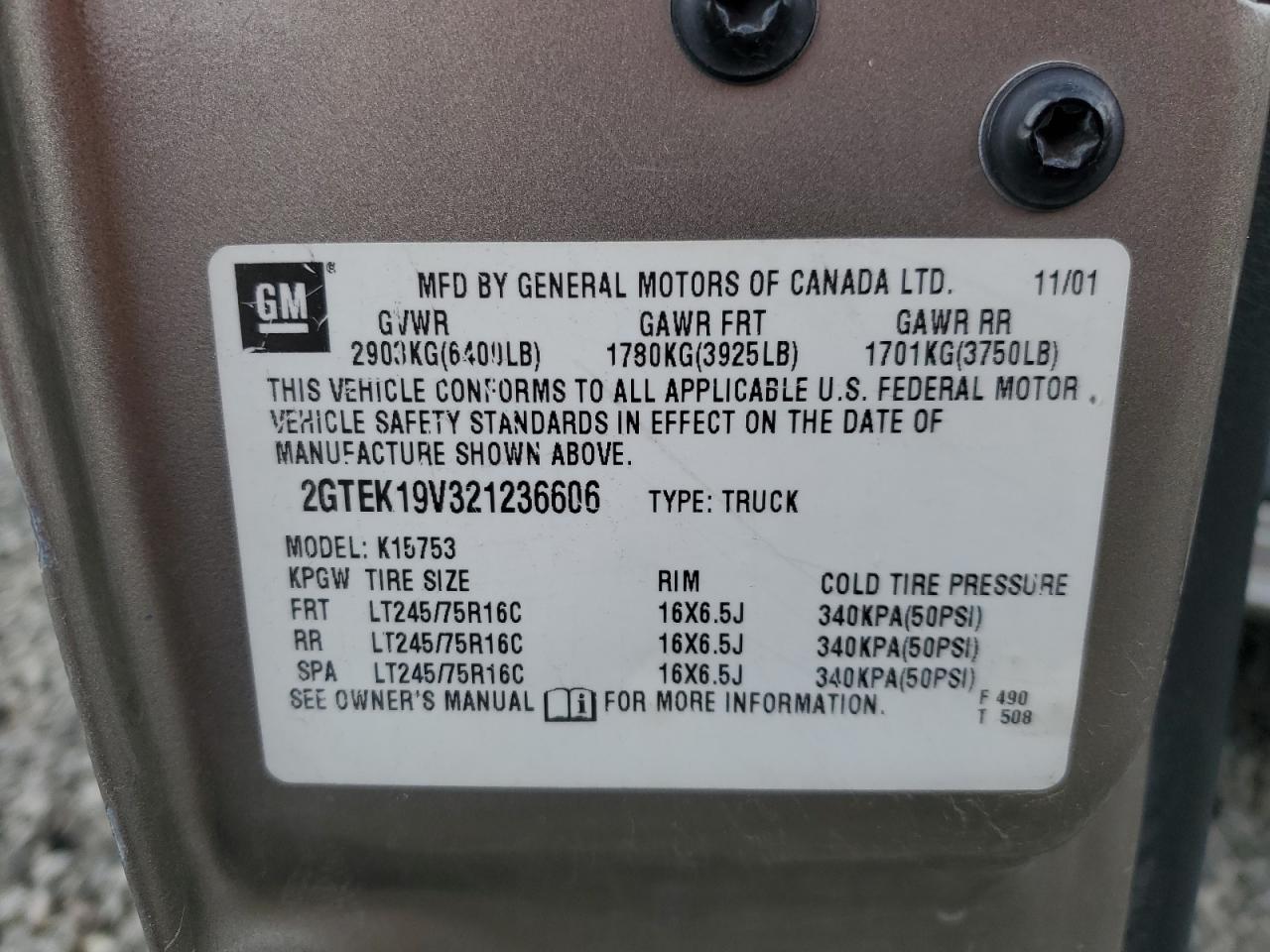 2002 GMC New Sierra K1500 VIN: 2GTEK19V321236606 Lot: 49308235