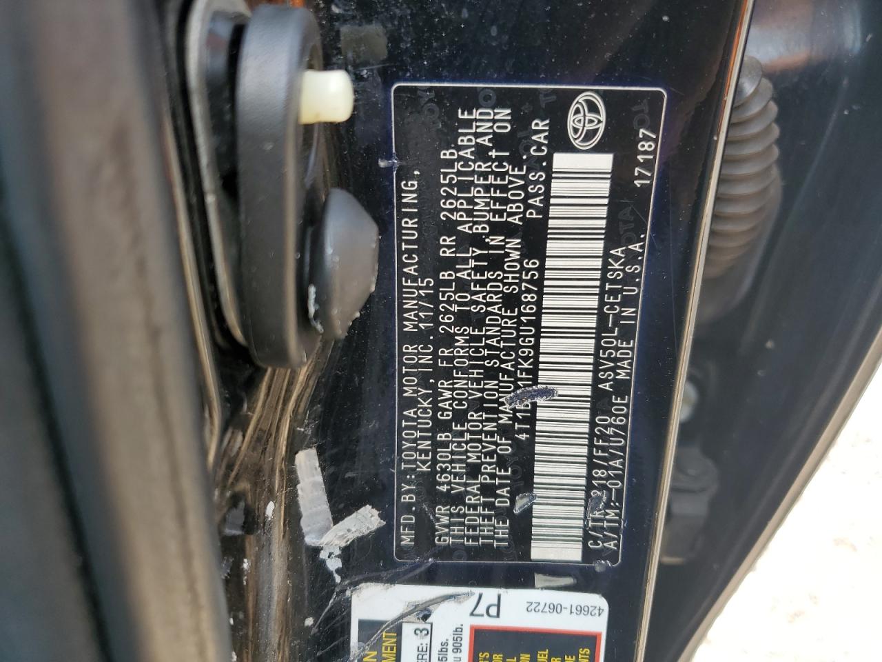 4T1BF1FK9GU168756 TOYOTA CAMRY 2016